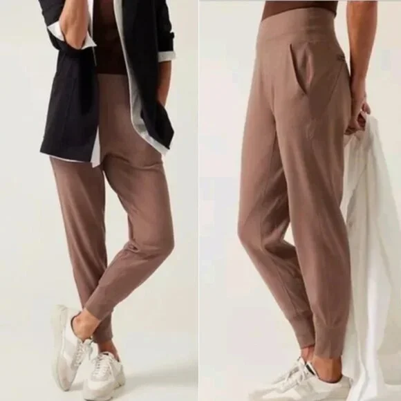 Athleta Venice High Rise Jogger Pants Rustic Beige Brown M Tall $98 Athleisure - Picture 2 of 14